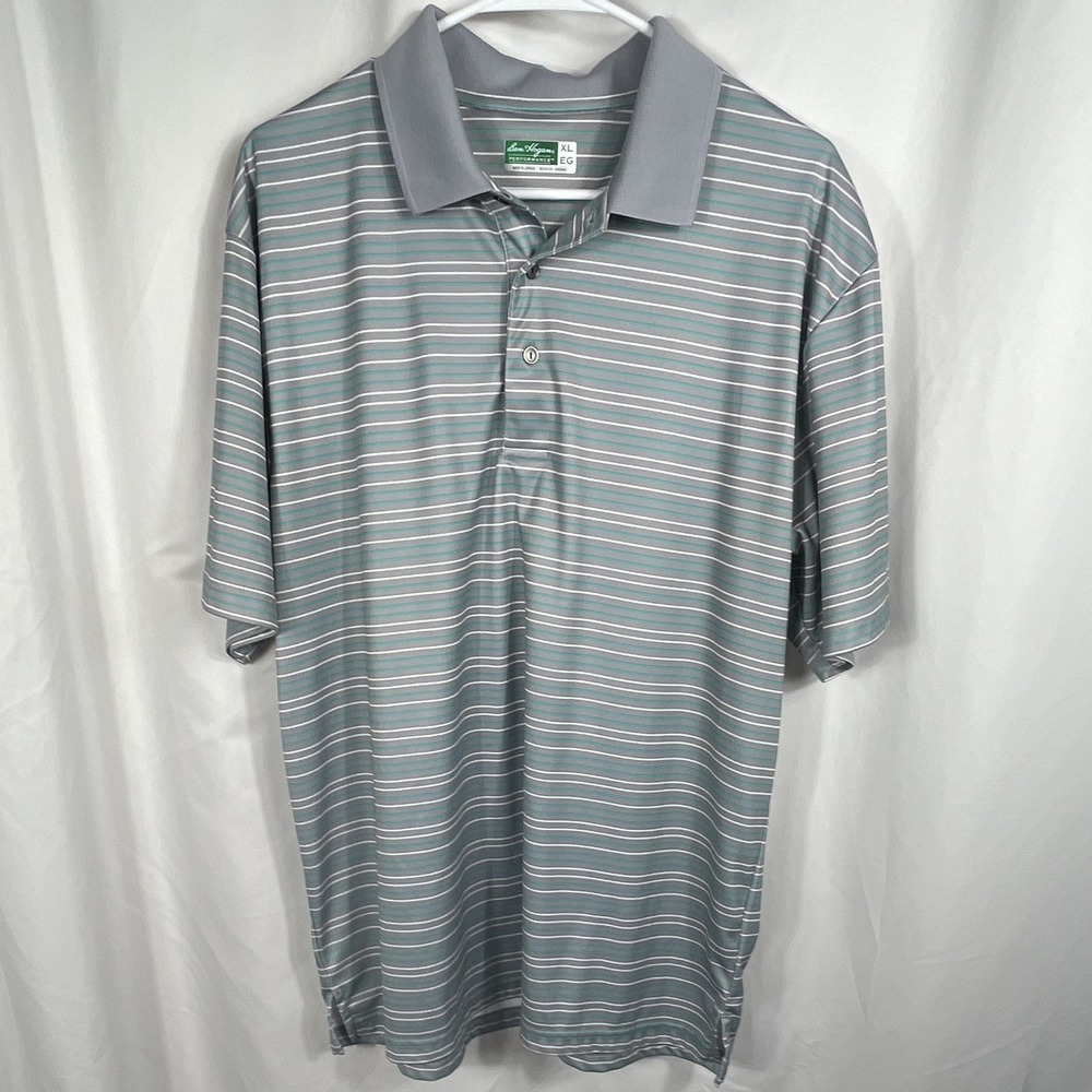 Ben Hogan Performance Polo Shirt Gray Teal White Striped Men's Size XL‎